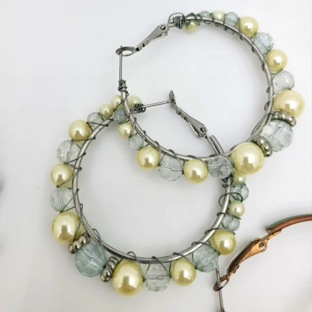 Lot of 8 Blue Silver & Gold Tone Vintage Earrings Set + NIP Bracelet